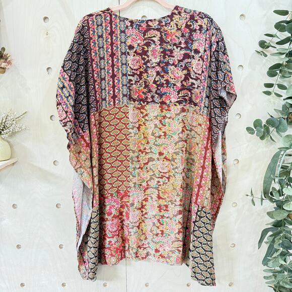 ZARA Boho Caftan Top Size Medium Patchwork Print Tunic Poncho Top - Picture 5 of 10